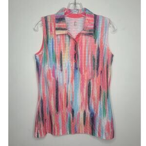 EP Pro Golf abstract coral blue white sleeveless polo - small